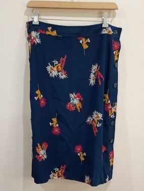 Madewell Navy Blue Floral Silk Skirt, Size 4